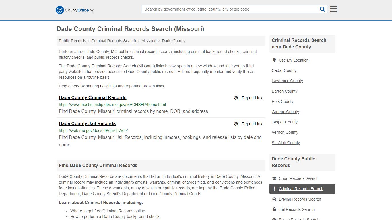 Dade County Criminal Records Search (Missouri) - County Office